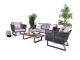 Hampton 4PC Aluminium Conversation Sofa Rope Set with Wooden Acacia Coffee Table - Dark Grey