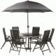 Royalcraft Valencia 150 cm Round Table with black recliner chairs