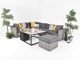 Manchester 8PC Modular Rattan Corner Sofa Daybed Set with Low Firepit Table - Whitewash Grey
