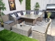 Nottingham Corner Sofa Dining Outdoor Rattan Set with Chairs - Whitewash Grey