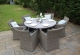 Kingston Round Rattan 6 Seater Dining Acacia Table Set - Kubu Grey