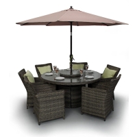 Richmond 6 Seater Rattan Round Table Dining Furniture Set - Mix Brown