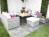 Grand Bahamas Rattan 6-10 Seater Outdoor Sofa Set with Low Firepit Table- Oyster Grey