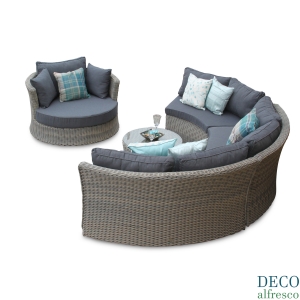 Half Moon Sofa with Love Seat Rattan Furniture Set - Natural Tri-weave