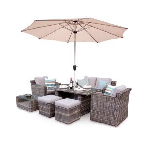 Rattan dining set with a central parasol hole