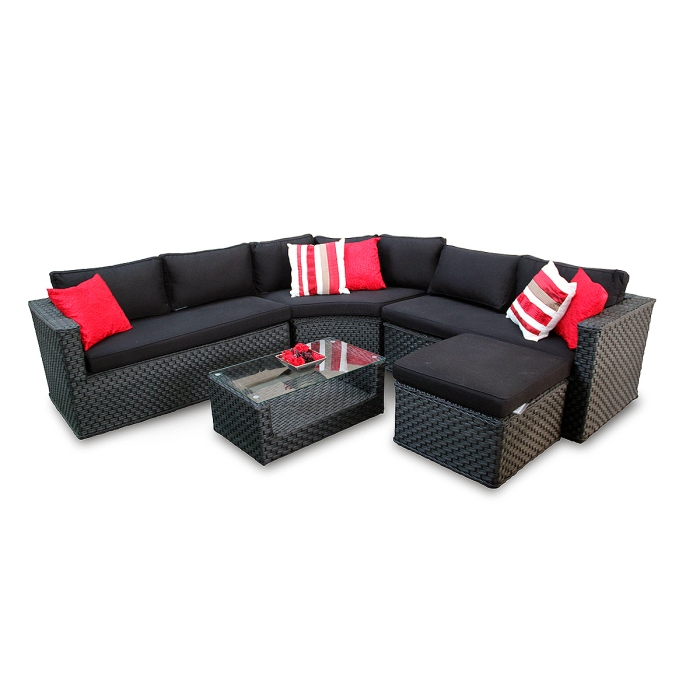 Black Brantwood Rattan Corner Sofa Round 5 Piece modular set - Patio