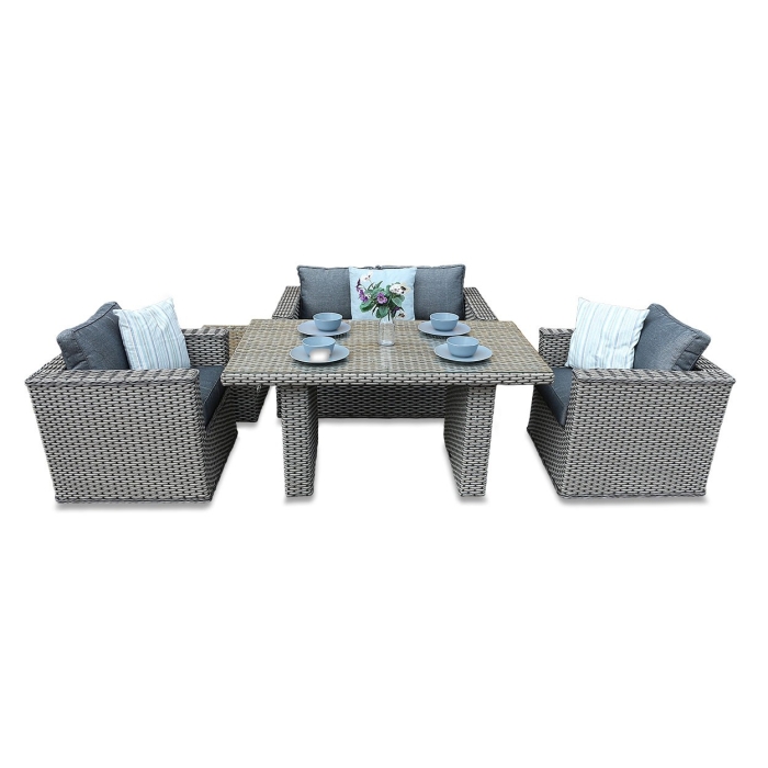 Limited Edition - Bahia Sofa Dining Rattan Furniture Set - Whitewash Grey