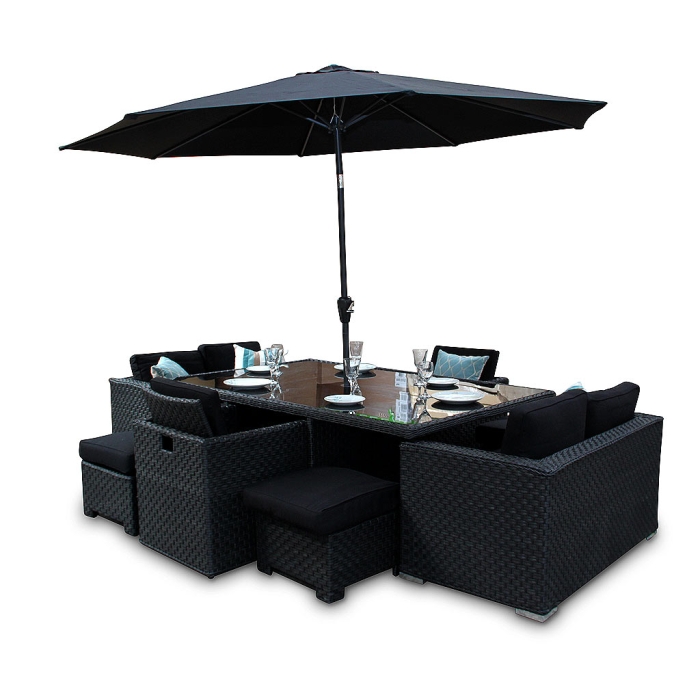 Woburn Black Rattan Cube Outdoor Furniture 10 Seater Set Quality - Black Rattan Patio Set With Parasol