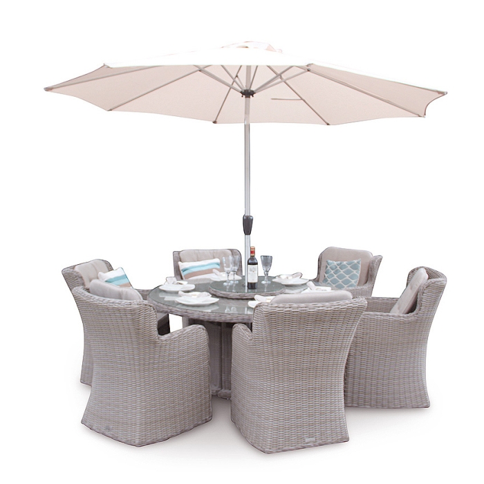 Royal Winchester High Back 6 Seater Round Dining Set-Natural Whitewash