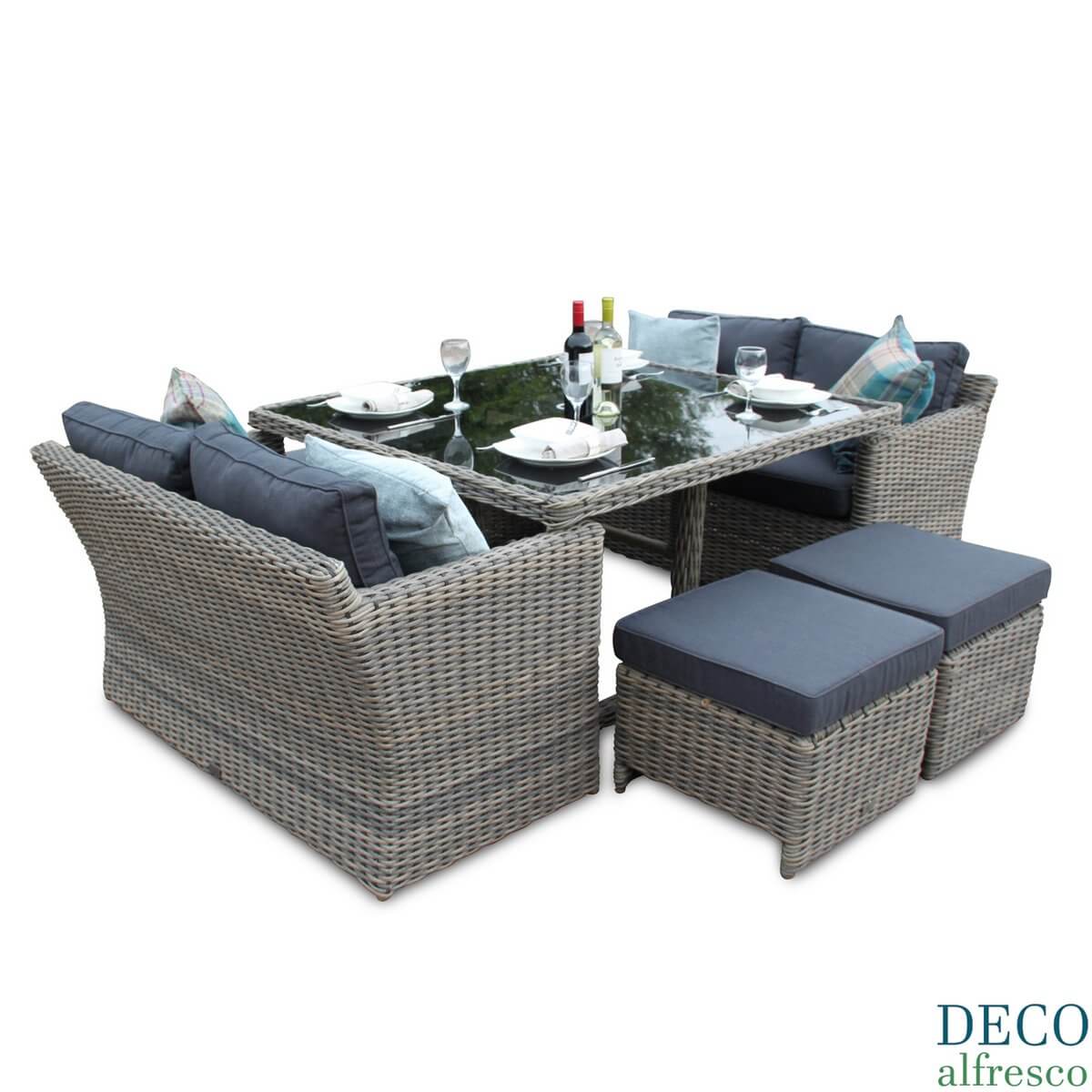 8PC High Back Sofa Cube Rattan Furniture Set Natural DECO Alfresco
